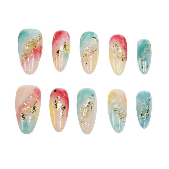 tipsy Handmade Press On Nails | Almond Medium | Abstract Art | Golden Hour Glow - Picture 12 of 14